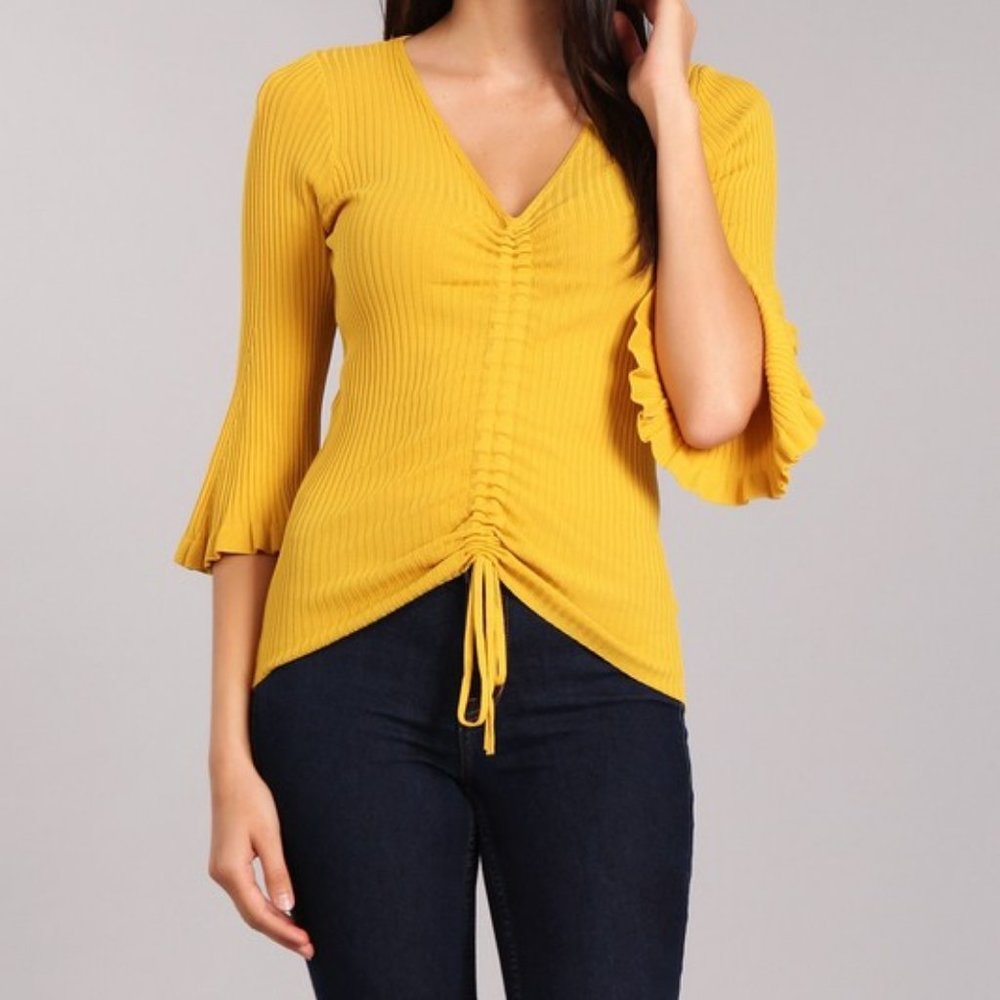 NEW ruffle drawstring ribbed top